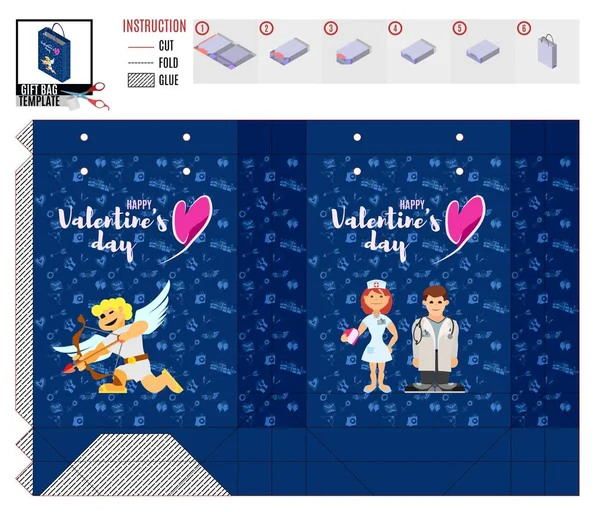 Valentine Day Package Template Doctor Nurse Vector — 스톡 벡터