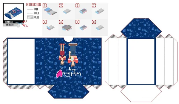 Papierschachtel Vorlage Mit Valentinen Urlaub Liebhaber Mann Und Frau Vektor — Stockvektor