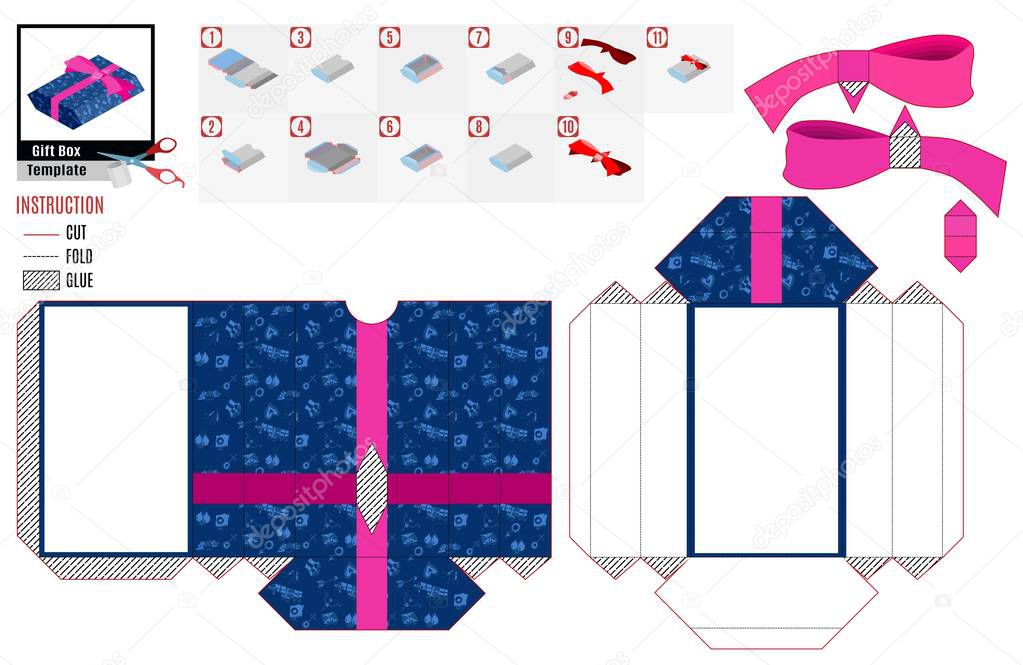 paper box template with ribbon and bow for valentine day vector