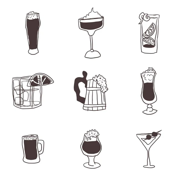 Garabatos Dibujos Bebidas Alcohólicas Gafas Vector Trabajo — Vector de stock