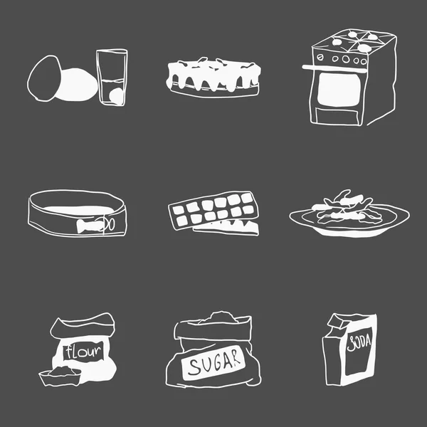 Todos Los Ingredientes Para Hornear Inventario Doodles Vector Trabajo — Archivo Imágenes Vectoriales