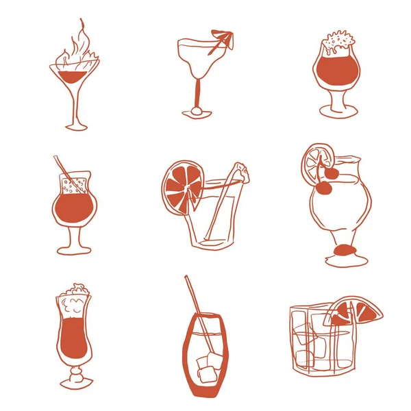 Bebidas Alcohólicas Selección Imágenes Simples Doodle Vector Trabajo — Vector de stock