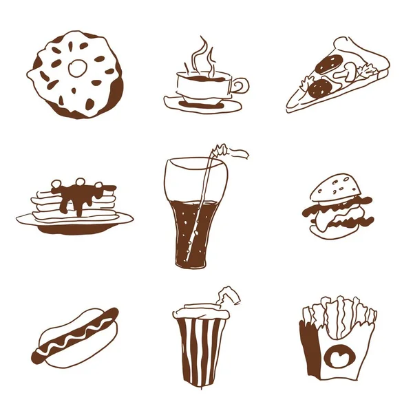 Fast Food Doodle Selecție Bunătăți Desene Vectoriale Lucru — Vector de stoc