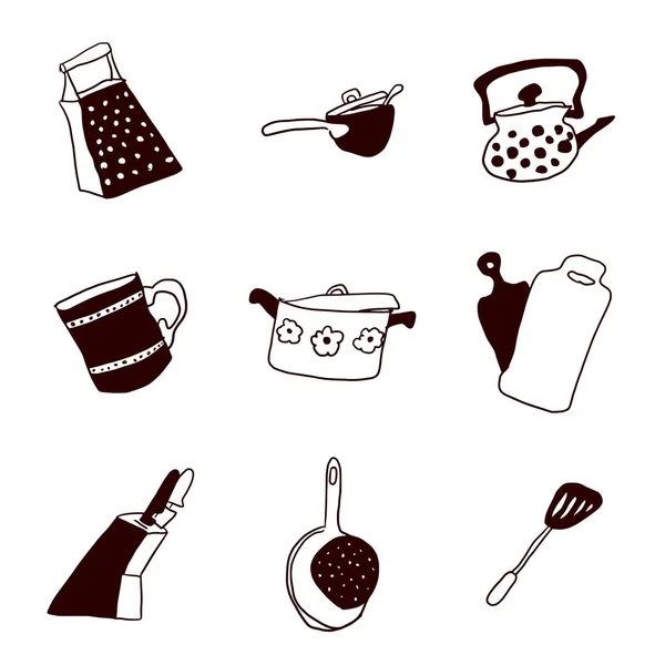 Sartenes Cocina Solo Garabatos Vector Trabajo — Archivo Imágenes Vectoriales