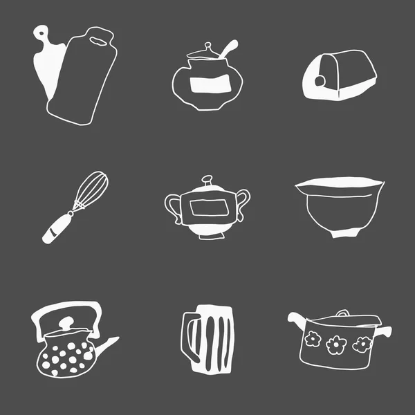 Eine Kleine Auswahl Von Allem Für Die Küche Doodles Zeichnungsvektor — Stockvektor