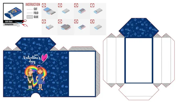 Plantilla Caja Azul Con Cupido Para Día San Valentín — Vector de stock