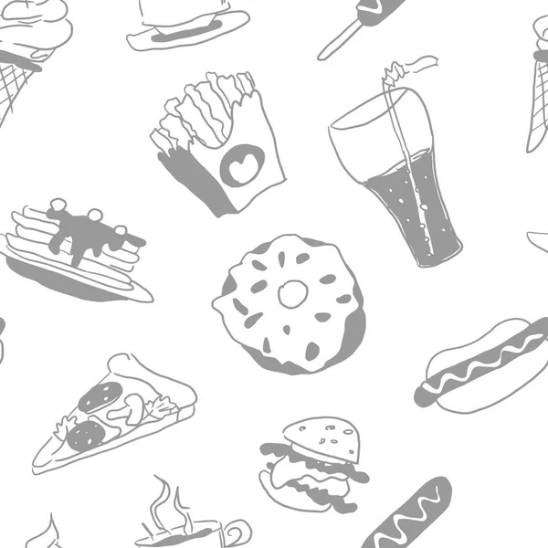 Luz Padrão Sem Costura Branco Doodles Fast Food — Vetor de Stock