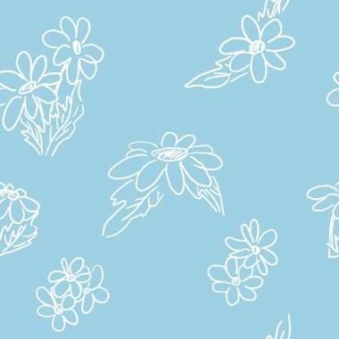 mavi bir arka plan üzerinde basit seamless modeli papatya doodles