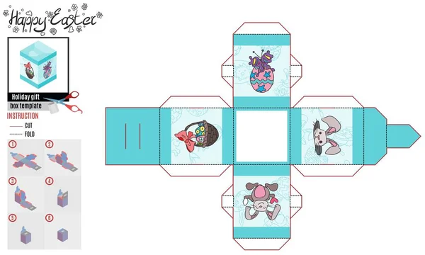 사진과 함께 부활절 패턴 청록색에 대 한 사각형 상자 — 스톡 벡터