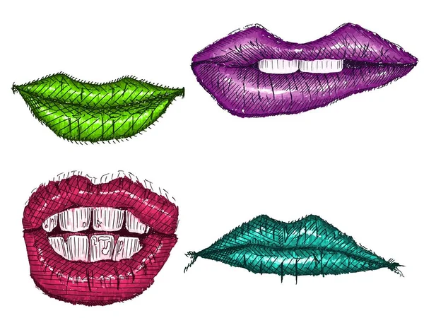 Lips sketch drawings smile painted women new — Stock Vector