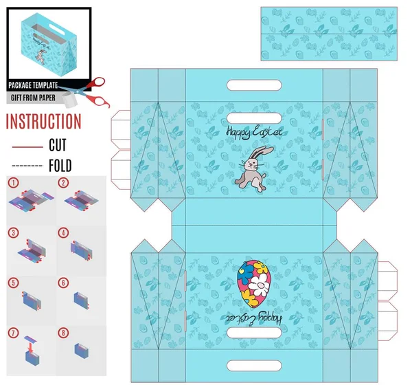 Plantilla de bolsa de papel para imprimir vacaciones de Pascua conejo y huevo — Vector de stock