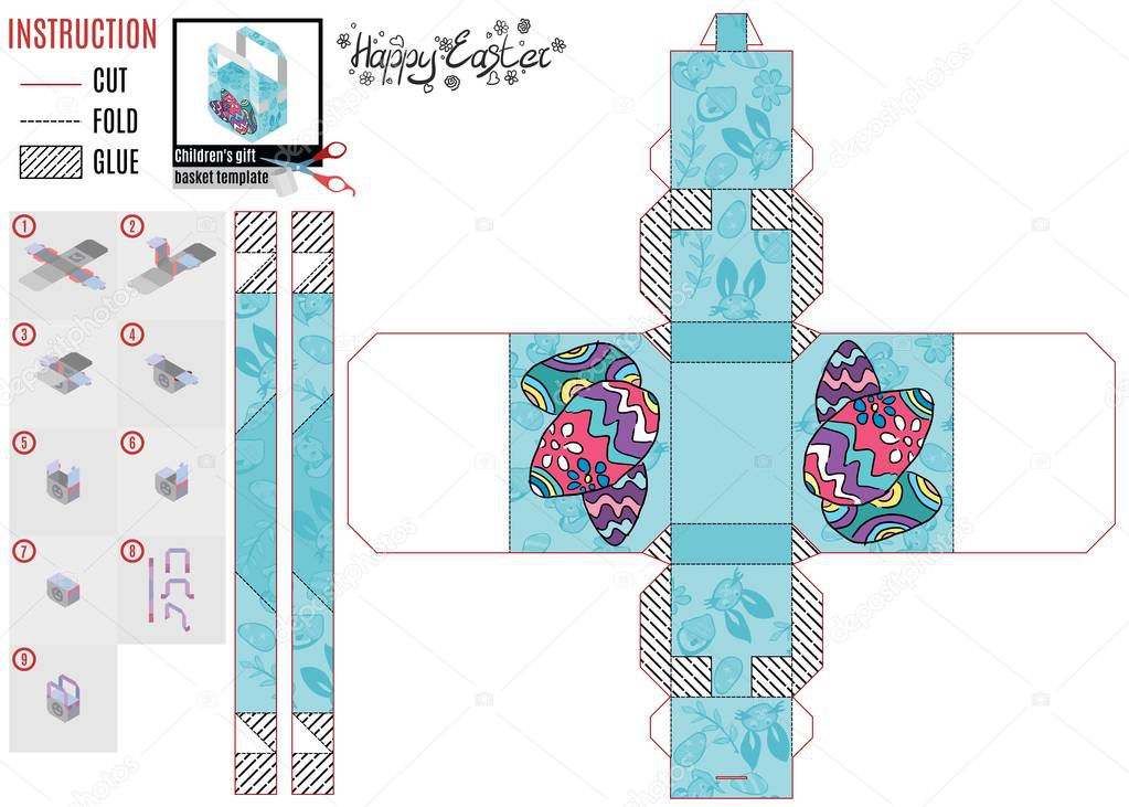 paper box template for easter holiday with chicken eggs