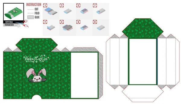 Plantilla de caja de papel verde conejo curioso nuevo — Vector de stock