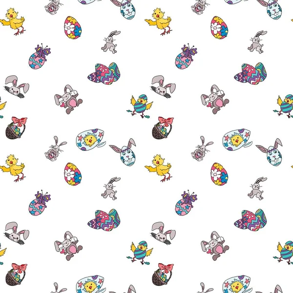 Seamless pattern easter doodles on a white background — Stock Vector