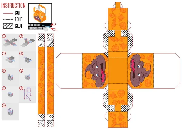万圣节儿童盒模板与粪便 — 图库矢量图片