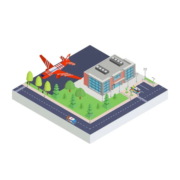 Izometrické letiště moderní a letecké nové Versia — Stockový vektor