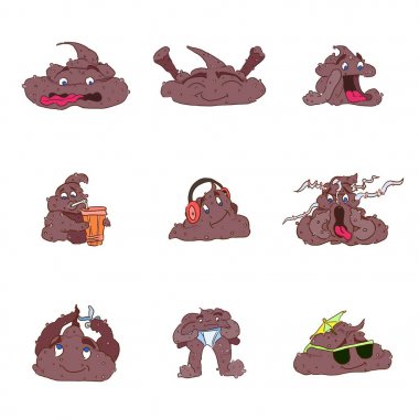 selection of poop characters on a white background emotions clipart