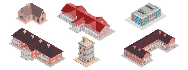 Maisons isométriques une sélection de maisons résidentielles et industrielles — Image vectorielle