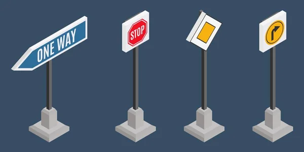 Pequena seleção de sinais de tráfego isométrico novo — Vetor de Stock