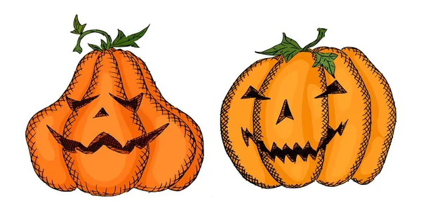 Boceto de calabazas malvadas decoradas en colores brillantes — Foto de Stock