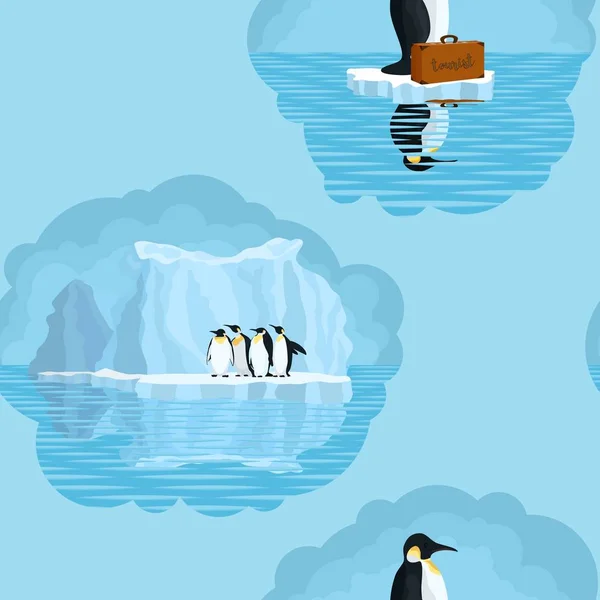 Seamless light pattern with penguins and snow glaciers — Stock Photo, Image