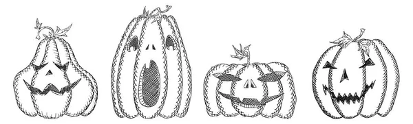 Uma seleção de esboços de abóbora suja para halloween em um b branco — Fotografia de Stock