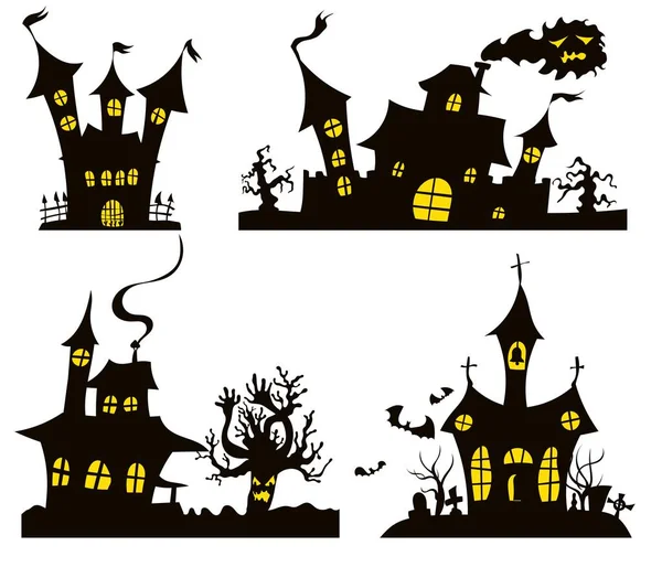 Schattenhaus Auswahl mit Fenstern halloween neu — Stockvektor