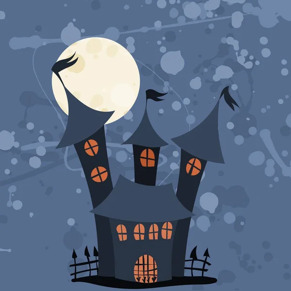Burg mit Zaun und hohen Türmen zu Halloween — Stockvektor