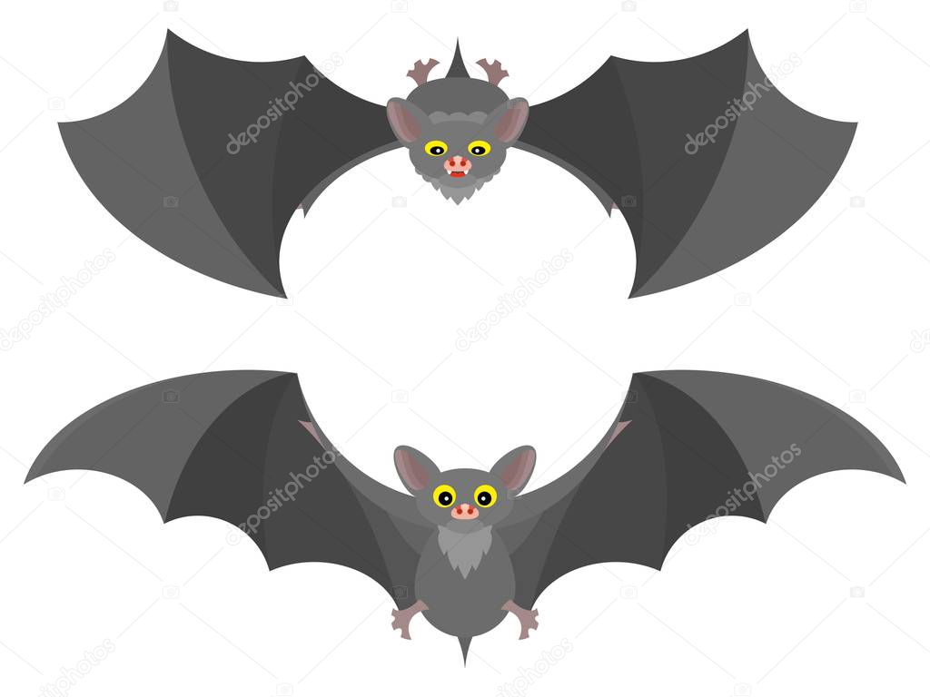 bat in flight gray cartoon vector drawing