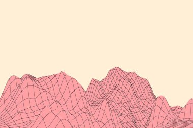 Sarı bir arka plan üzerinde pembe dağ manzarası