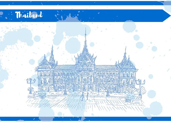 Tailandia Palacio vista postal azul sobre fondo blanco en sketc — Foto de Stock