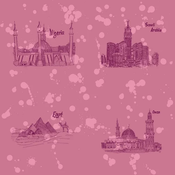 Patrón de boceto países árabes en rosa con manchas — Foto de Stock