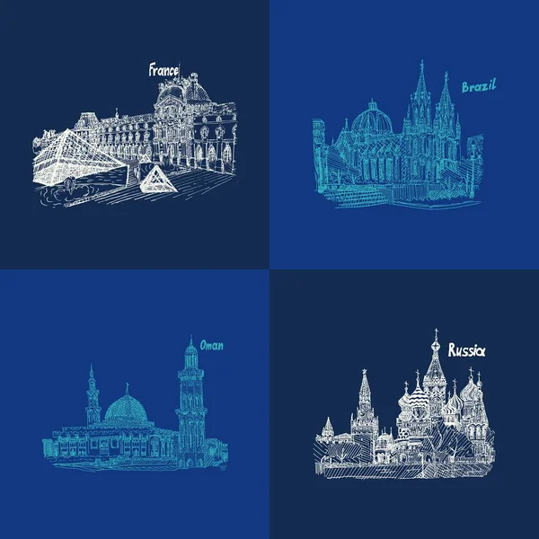 Azul patrón de boceto arquitectura viajes países — Foto de Stock