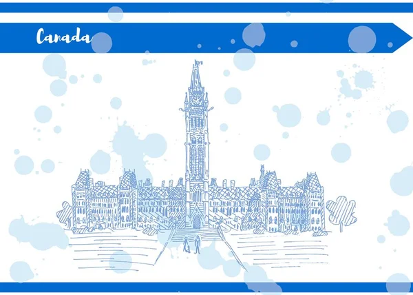 Canada parlamento esboço trabalho foto cartão postal azul — Fotografia de Stock