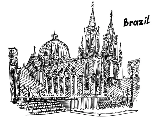 Brasilianische kathedrale san paulo skizze handgemachte postkarte — Stockfoto