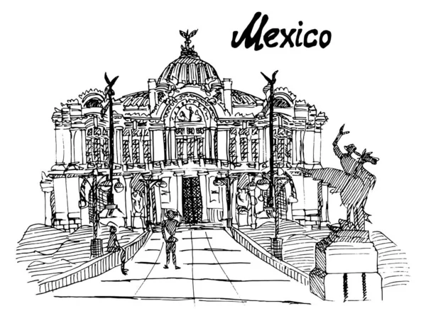 Mexican Palace of Fine Arts sketch handmade — Stock Photo, Image