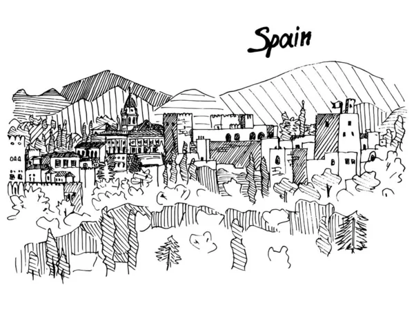 spain castle on the mountain sketch liner picture