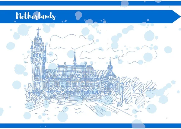 Nederländerna vykort i blått bläck på vit bild arbets färg — Stockfoto