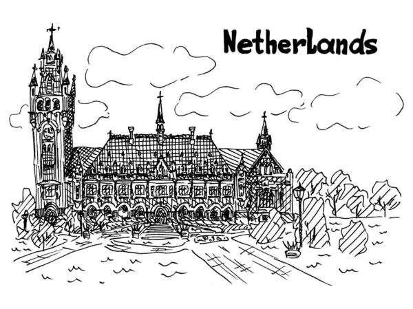 Holandia czarno-biała karta styl szkic kolor — Zdjęcie stockowe