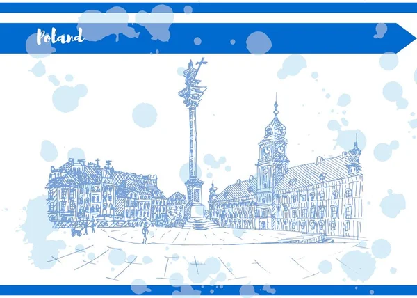 Polska pocztówka obrazowa w szkicu kolor niebieski styl — Zdjęcie stockowe