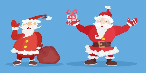 Twee cartoon kerstman op blauwe achtergrondkleur — Stockfoto