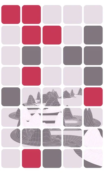 抽象马赛克立方体多边形景观酒红色 — 图库照片
