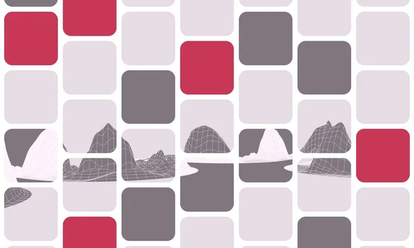 new abstraction mosaic cubes polygonal landscape burgundy