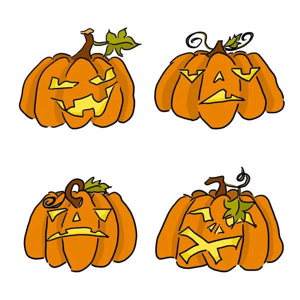 Disegno doodle zucca Halloween con nuovo luminoso — Vettoriale Stock