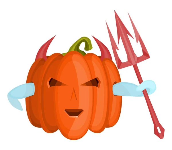 Evil devil pumpkin with a pink trident made — стоковое фото