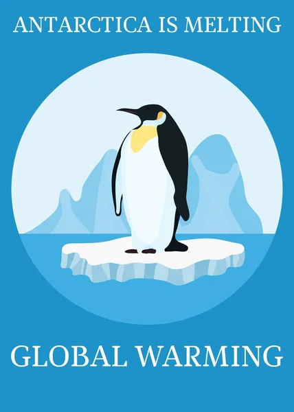Cartaz de proteção climática pinguim no iceberg — Fotografia de Stock