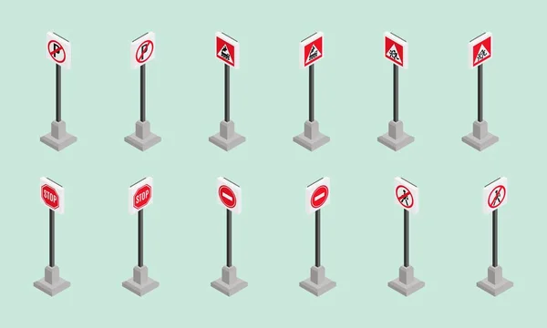 Gevaarlijke verkeersborden isometrische stijl nieuws rood — Stockfoto