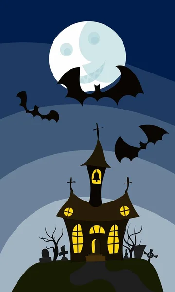 Halloween Haus Kirche und Friedhof Zeichnung — Stockfoto