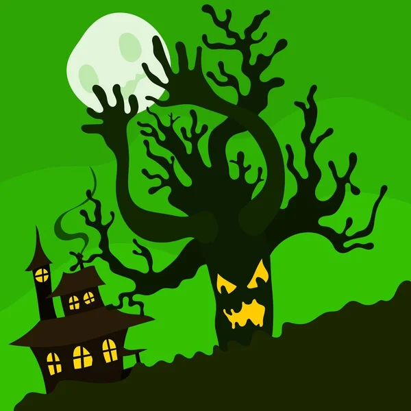 Απόκριες εικόνα κακό δέντρο και το σπίτι πράσινο — Φωτογραφία Αρχείου