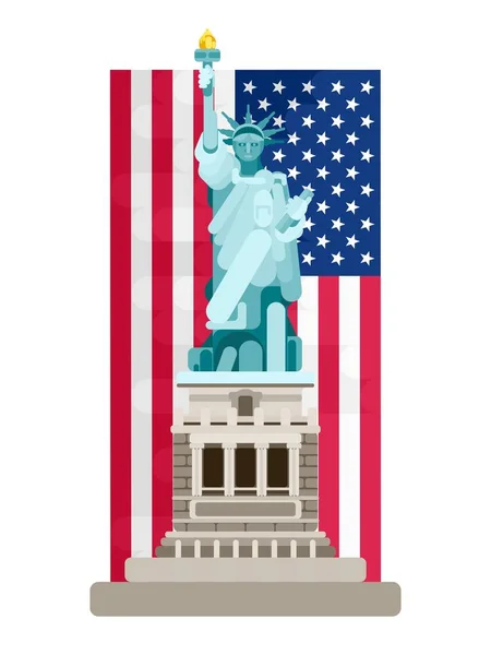 Drapeau américain et statue de la liberté sur blanc — Photo